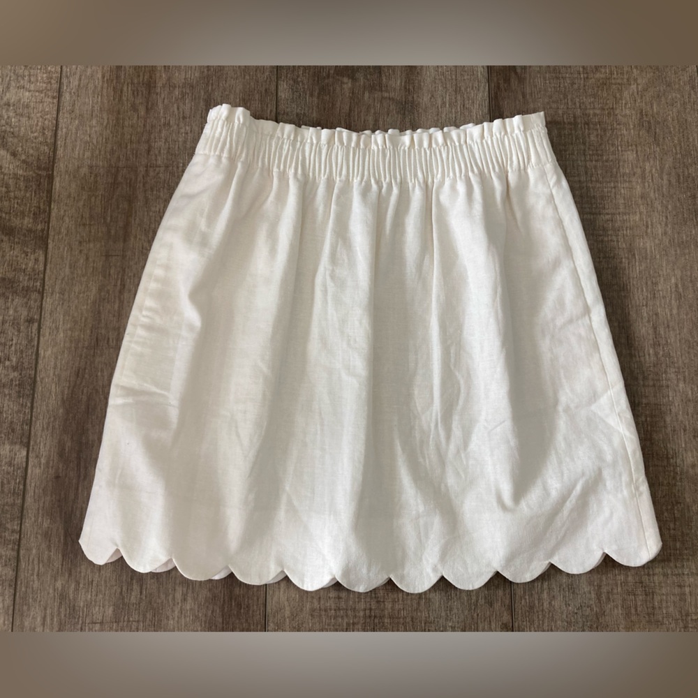 J. Crew Linen Cotton Blend White Scalloped Mini Skirt